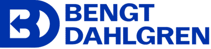 Logotyp för Bengt Dahlgren i blå text med en stiliserad bokstav "B" till vänster.