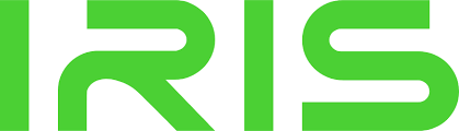 Grønn tekst på hvit bakgrunn som staver "IRIS" med moderne, store bokstaver.